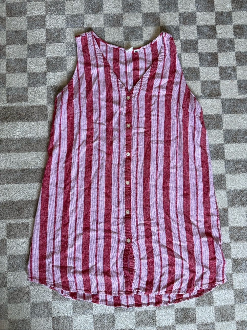 GAP Red and Pink Striped Sleeveless Button-Front Mini Dress